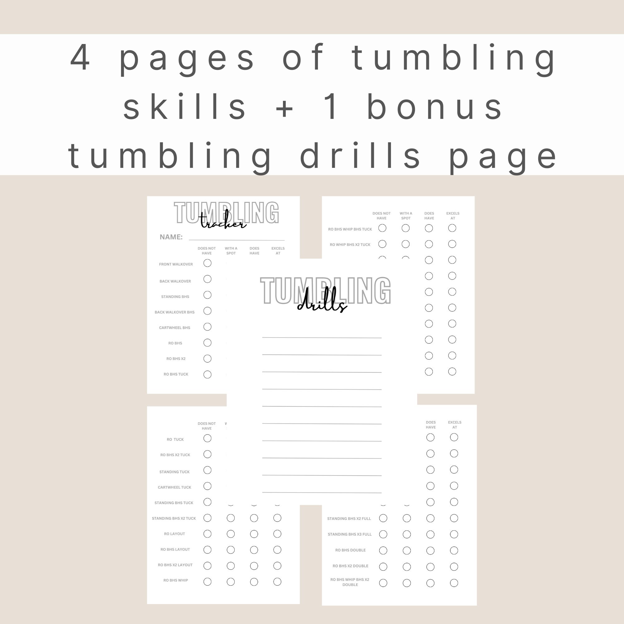 Tumbling Skills Tracker/tumbling Progressions/cheerleading Tracker