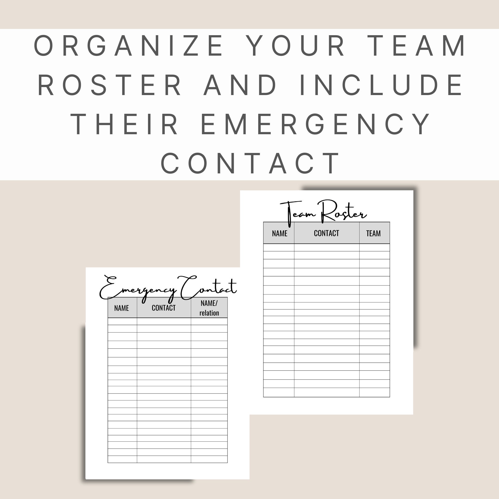 Roster Bundle/team Roster and Emergency Contact/cheer Team Roster ...