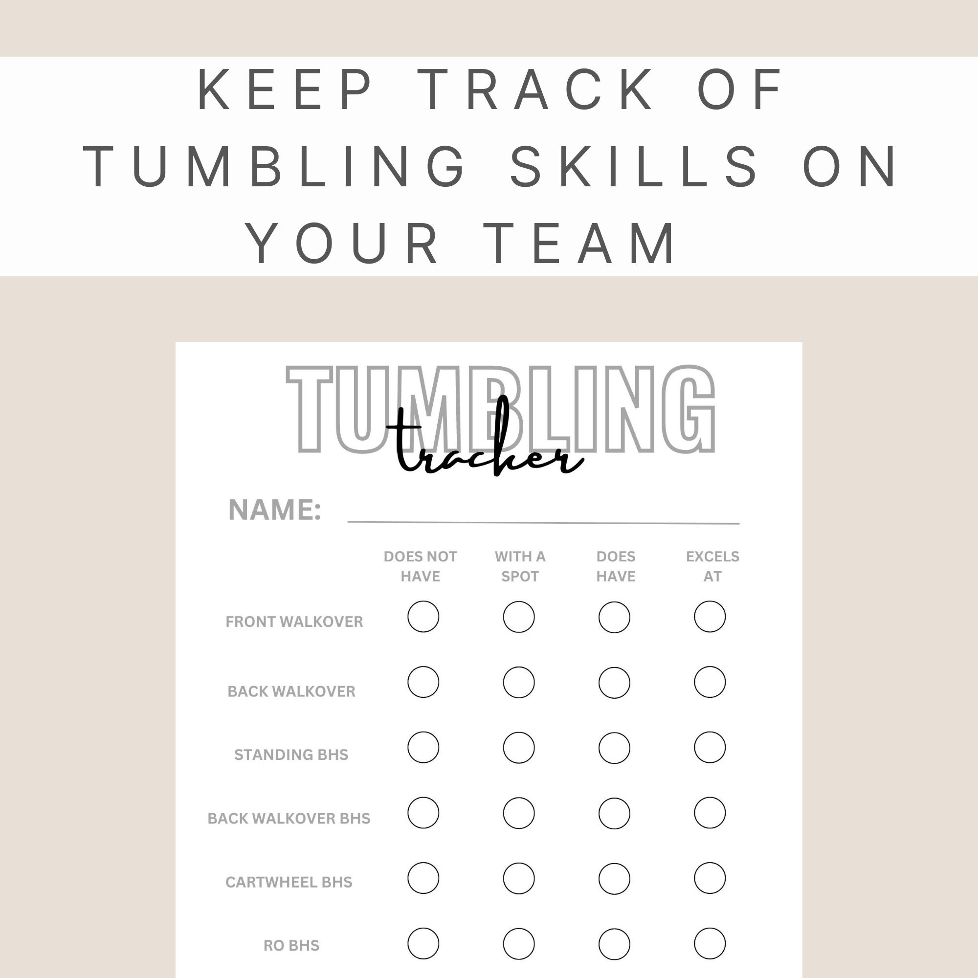 Tumbling Skills Tracker/tumbling Progressions/cheerleading Tracker