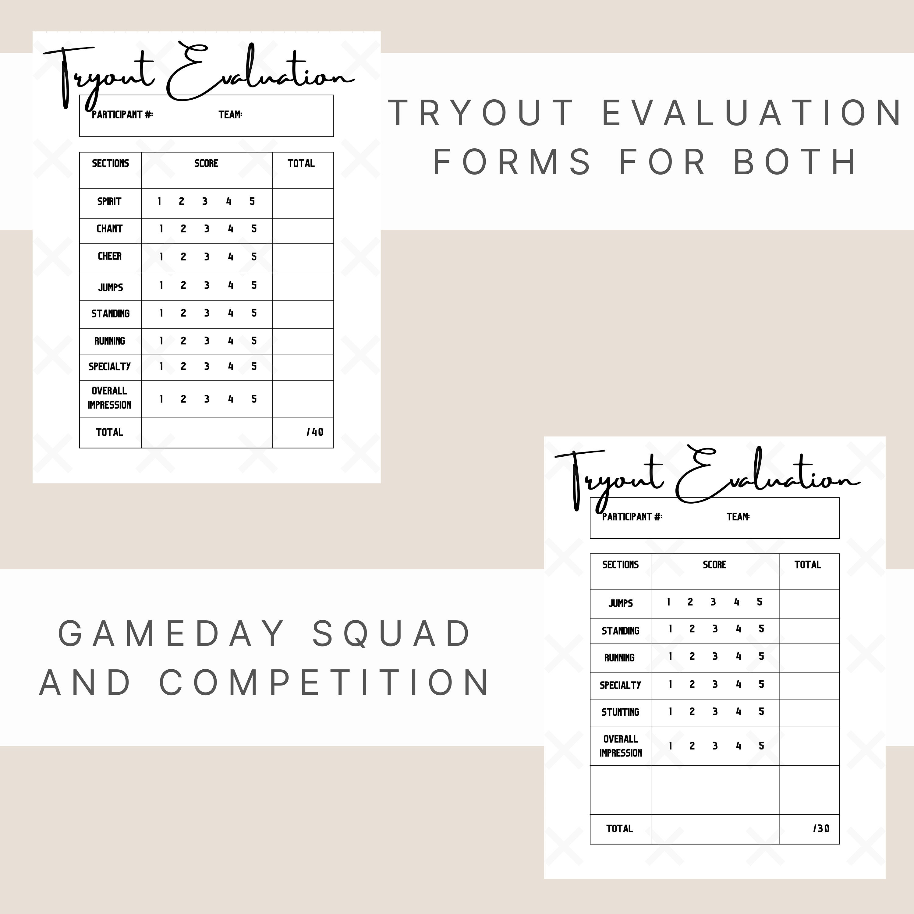 Cheerleading Tryout Evaluations/cheer Evaluation Sheets/evaluation
