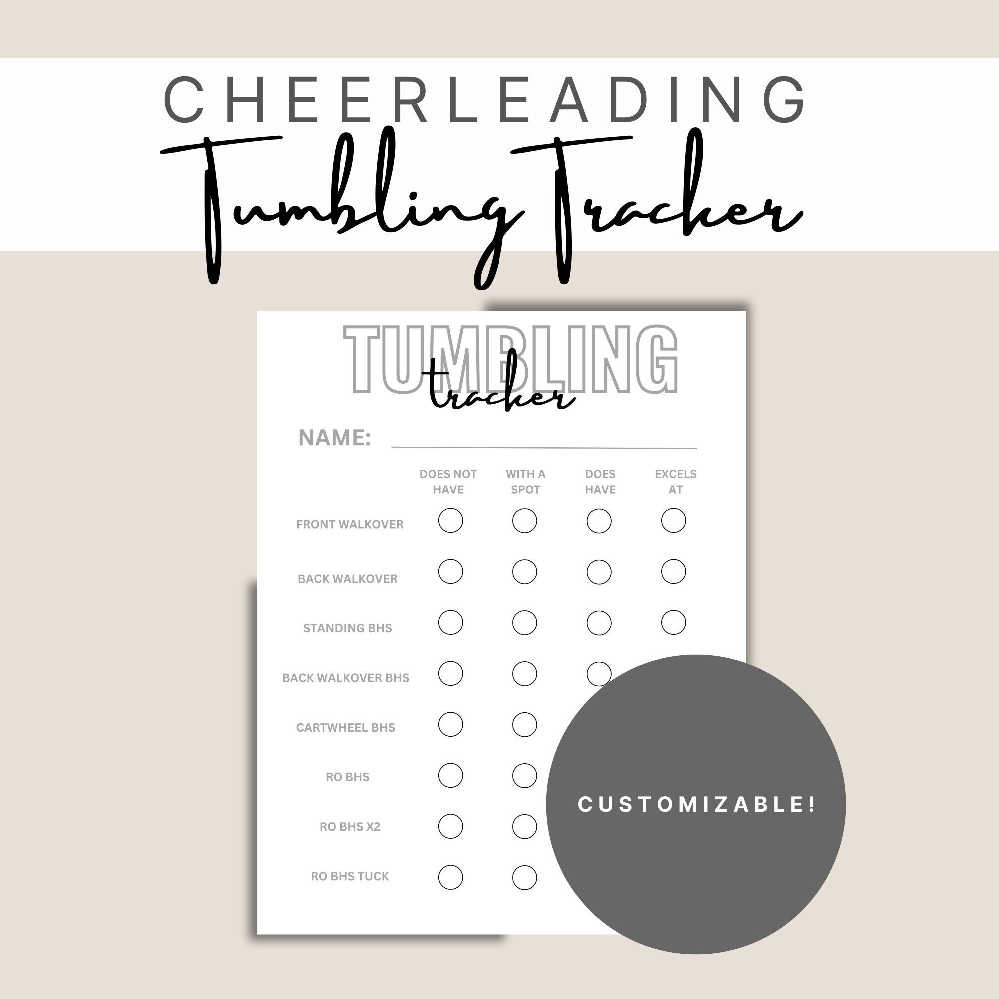 Tumbling Skills Tracker/tumbling Progressions/cheerleading Tracker