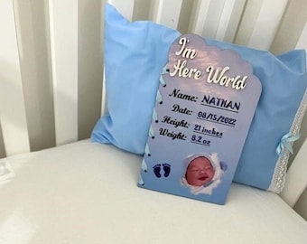 Baby aankondiging teken, gepersonaliseerde pasgeboren welkomstbord, baby geboorte statistieken teken, pasgeboren geschenken, aangepaste baby statistieken