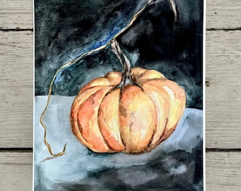 Watercolor Pumpkin Print, Halloween Wall Art, Autumn, Fall Florals, Fall Decor, Autumn Decor, Fall Wall Art, Vintage Wall Art, Fall Gift