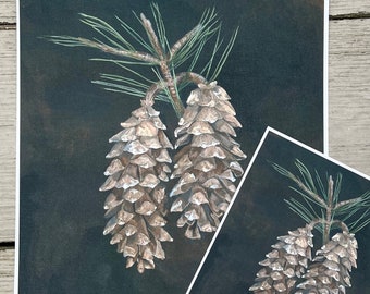 Maine White Pine Cone Print, Flower Wall Art, Floral Art, Maine Art, Pine Cone Art, State Flower Art, Maine Gift, State Flower Gift