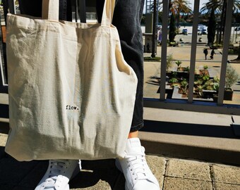 Jute bag flow. long handle printed with saying gift handmade cotton tote bag shopping bag shoulder bag pouch