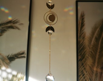 El Atrapasueños - Atrapasueños mágico con luna y cristales arcoíris para colgar en la ventana con efecto arcoíris, cristal prismático.