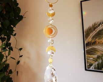 El Atrapasueños - Atrapasueños de fases lunares y cristales arcoíris para colgar en la ventana con efecto arcoíris, arcoíris danzantes
