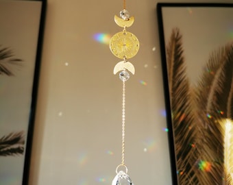 The Suncatcher Mini Moonlight - Petit attrape-soleil avec lune, phases de lune et cristal arc-en-ciel à accrocher à la fenêtre avec un effet arc-en-ciel