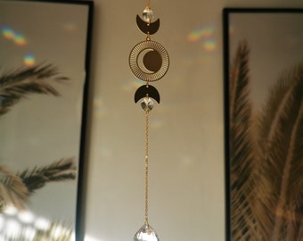 The Suncatcher Mini Moon - Small sun catcher with moon, moon phase and rainbow crystal for hanging in the window with a rainbow effect