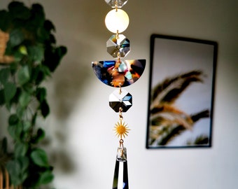 The Suncatcher Large Black - Large modern colorful suncatcher with rainbow crystals for hanging in the window with a rainbow effect