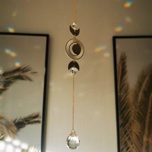 The Suncatcher Mini Moon Small sun catcher with moon, moon phase and rainbow crystal for hanging in the window with a rainbow effect image 3