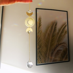 The Suncatcher Mini Moon Small sun catcher with moon, moon phase and rainbow crystal for hanging in the window with a rainbow effect image 4