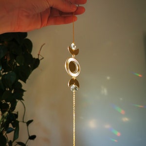 The Suncatcher Mini Moon Small sun catcher with moon, moon phase and rainbow crystal for hanging in the window with a rainbow effect image 7