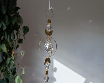 El Atrapasueños - Atrapasueños de Luna con decoración de ventana de cristal arcoíris redondo, juego místico de luz para tu hogar, arcoíris danzantes