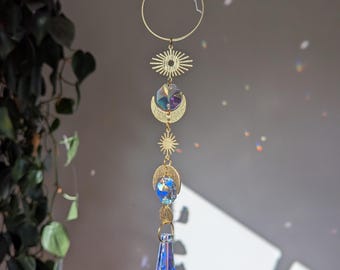 El atrapasoles - Luna, atrapasoles y cristales arcoíris para colgar en la ventana con efecto arcoíris, con un efecto iridiscente