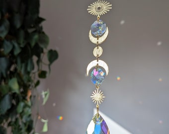 El atrapasoles - Luna, atrapasoles y cristales arcoíris para colgar en la ventana con efecto arcoíris, con un efecto iridiscente