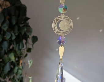 El atrapasoles - Luna, atrapasoles y cristales arcoíris para colgar en la ventana con efecto arcoíris, con un efecto iridiscente