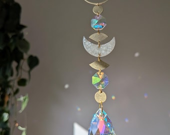 El atrapasoles - Blanco Luna, atrapasoles y cristales arcoíris para colgar en la ventana con efecto arcoíris, con efecto iridiscente