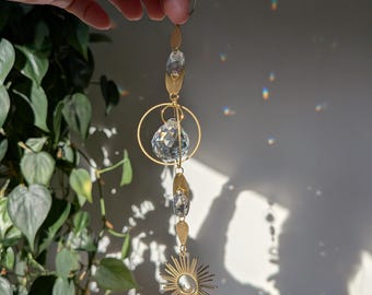El Atrapasueños - Atrapasueños de Luna con decoración de ventana de cristal arcoíris redondo, juego místico de luz para tu hogar, arcoíris danzantes