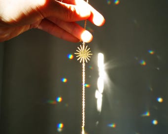 El Atrapasol - Atrapasol mágico con estrella y cristal arcoíris redondo para colgar en la ventana, arcoíris danzantes, Feng Shui