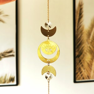 The Suncatcher Mini Mystic Moon Small sun catcher with moon, eye and rainbow crystal for hanging in the window with a rainbow effect image 5