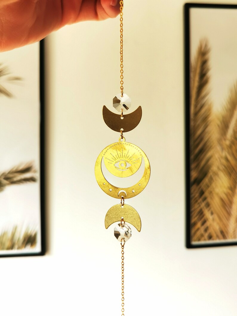 The Suncatcher Mini Mystic Moon Small sun catcher with moon, eye and rainbow crystal for hanging in the window with a rainbow effect image 5