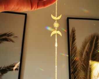 The Suncatcher Mini Star - Petit attrape-soleil avec lune, étoile et cristal arc-en-ciel à accrocher à la fenêtre avec un effet arc-en-ciel