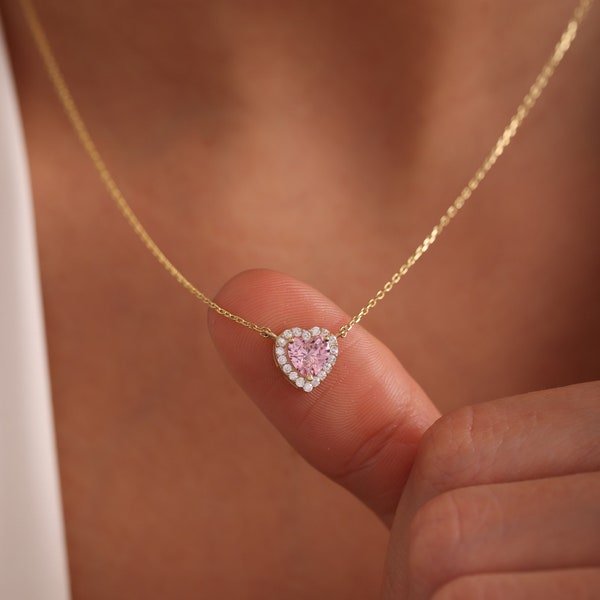 Collier coeur avec pierre de naissance, collier coeur diamants, petit collier coeur, cadeau fête des mères, bijoux de pierre de naissance, cadeau pour elle, cadeau pour maman