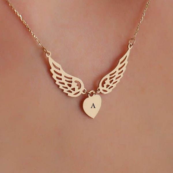 Personalized Angel Wing Initial Necklace, Angel Wing Necklace, Personalized Jewelry, Handcrafted Jewelry, Custom Gift for Her,Summer Jewelry