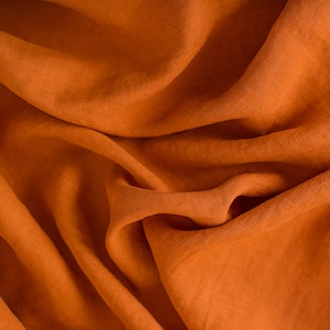 Pumpkin orange linen fabric, Linen fabric by the yard or meter, Softened flax fabric