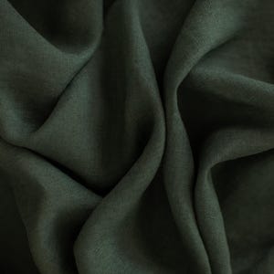 Linen fabric dark pine green, Fabric by the yard or meter, Washed softened flax fabric