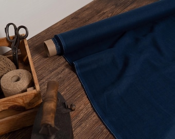 Navy blue lightweight linen fabric, Softened fabric by the yard or meter, Washed flax fabric