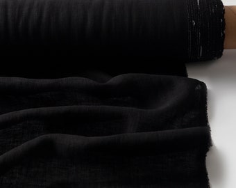 Black thin linen gauze fabric, Cheesecloth linen fabric, Fabric by the yard or meter