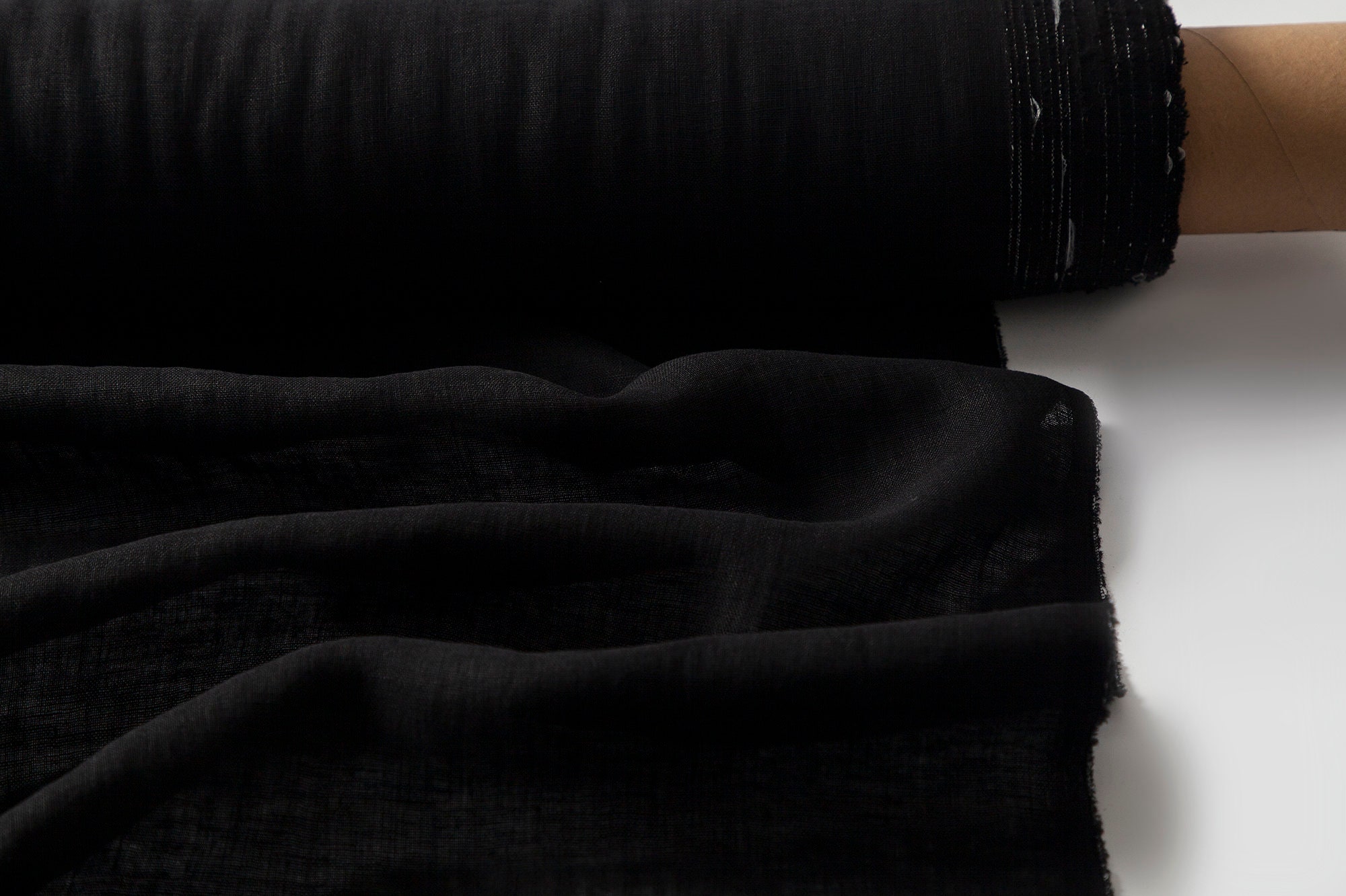 Linen fabric lightweight black, Fabric by the yard or meter