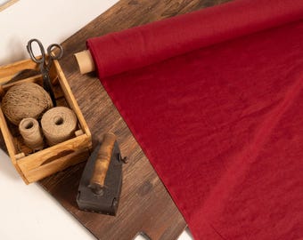 Red wine linen fabric, OEKO TEX - 100 certificate flax fabrics, Fabric by the yard or meter