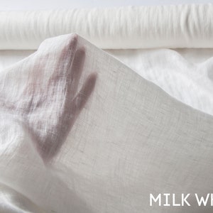 Tissu de gaze de lin fin blanc lait, tissu de lin semi-transparent pur, tissu par yard ou mètre MILK WHITE