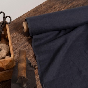 Graphite gray linen fabric, Washed softened linen fabric Fabric by the yard or meter