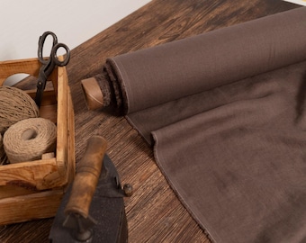 Linen fabric taupe brown, Softened flax fabric by the yard or meter, Natural washed linen fabric