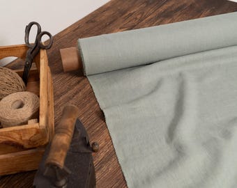 Linen fabric pistachio green, Softened fabric by the yard or meter, Washed flax fabric