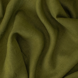 Linen fabric moss green, Softened fabric by the yard or meter, Washed flax fabric