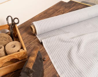 Light Gray With Black Stripe Linen Fabric – Natural Baltic Linen by Yard, Medium Weight for Sewing & Home Decor