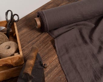 Linen fabric grayish brown, Softened flax fabric by the yard or meter, Natural washed linen fabric