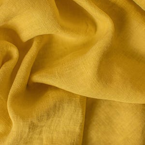 Linen fabric sunflower yellow, Softened washed flax fabrics, Fabric by the yard or meter