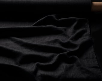 Linen fabric black, Washed softened linen fabric Fabric by the yard or meter