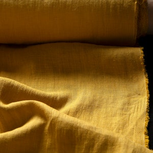 Linen fabric mustard yellow, Softened Washed flax fabrics, Fabric by the yard or meter
