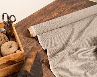 Natural With Black Wide Stripe Linen Fabric – Natural Baltic Linen by Yard, Medium Weight for Sewing & Home Decor