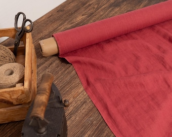 Raspberry red linen fabric, OEKO TEX - 100 certificate flax fabrics, Fabric by the yard or meter