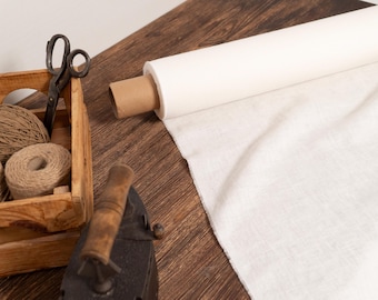 Linen fabric milk white, Fabric by the yard or meter, Off white washed softened flax fabric