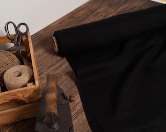 Linen fabric black, Washed softened linen fabric Fabric by the yard or meter