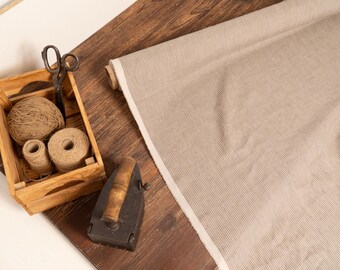 Brown With Black Stripe Linen Fabric – Natural Baltic Linen by Yard, Medium Weight for Sewing & Home Decor